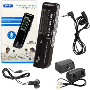 Gravador de Voz Digital com Display LCD KP-8004 Knup 8Gb Saída para P2 Mp3 Player USB RJ11 Preto
