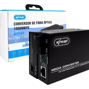 REDE - CONVERSOR DE FIBRA OPTICA GIGABIT 1000MBPS RJ45 LEDS INDICADORES PAR A+B BIVOLT 110/220VAC KP-AD147 KNUP