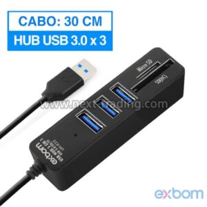 Hub USB 3.0 5Gbps combo 5 em 1 com 3 portas USB e 2 Leitor de Cartão SD/Micro SD carregamento smart inteligencia